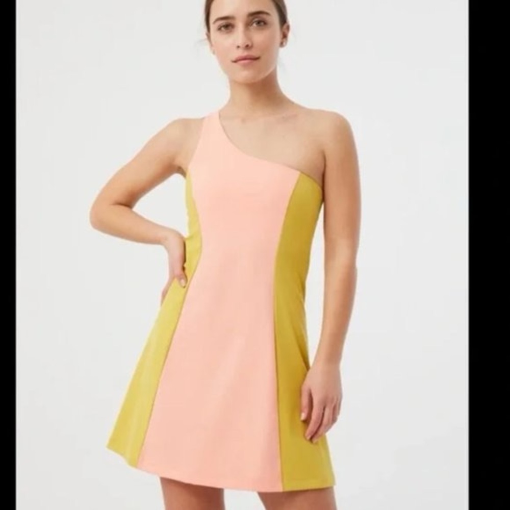 Outdoor Voices One Shoulder Dress in Tangerine/Dijon Mustard